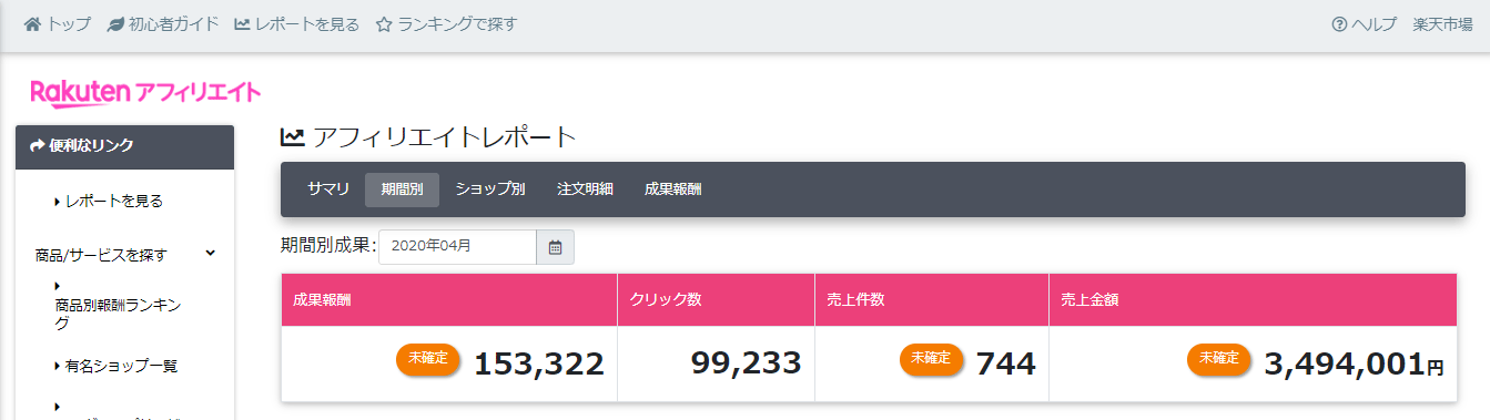 楽天アフィリエイト2020年4月実績1