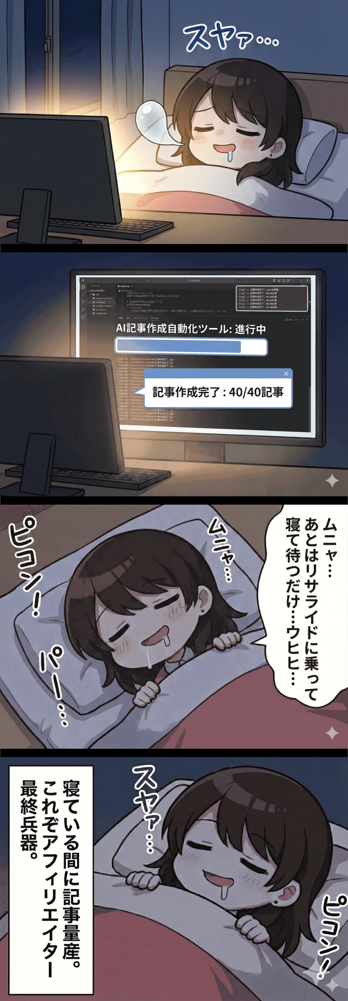 AI記事作成自動化ツール：4コマ漫画➁