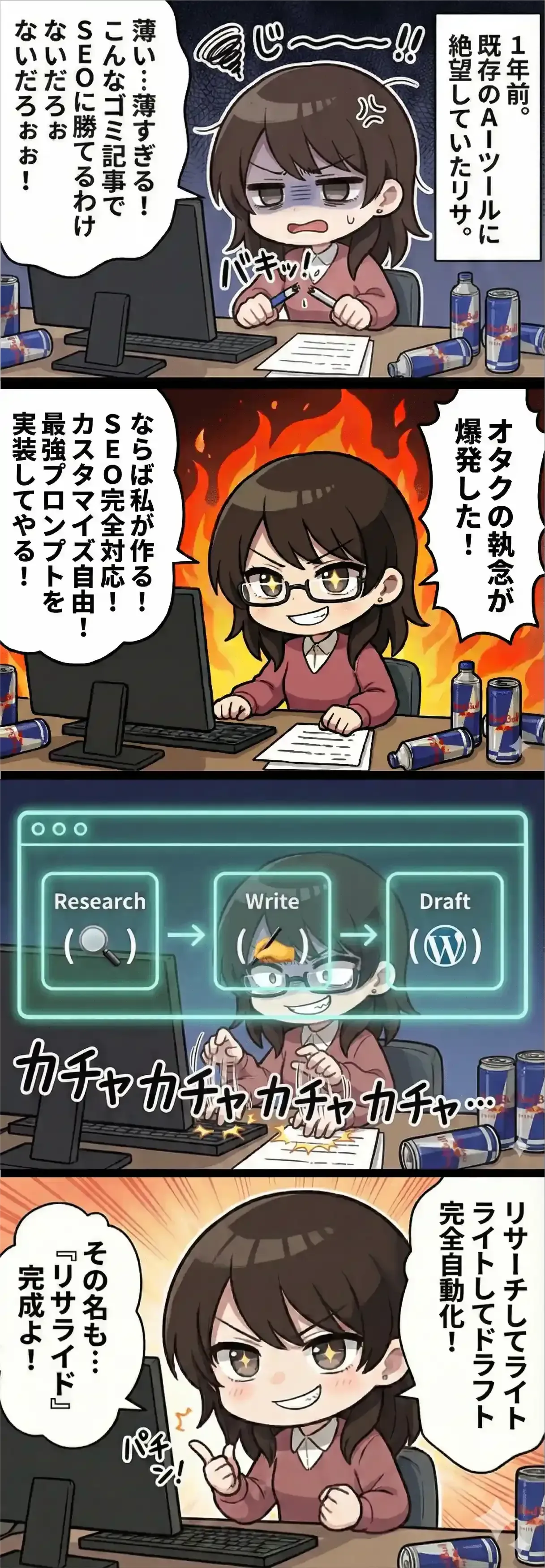 AI記事作成自動化ツール：4コマ漫画➀