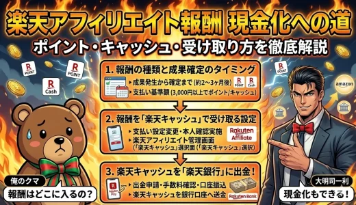楽天アフィリエイト報酬を現金化！楽天キャッシュ受け取る3ステップ