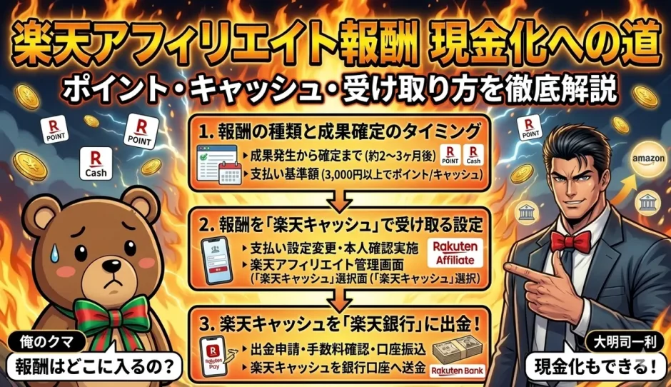 楽天アフィリエイト報酬を現金化！楽天キャッシュ受け取る3ステップ