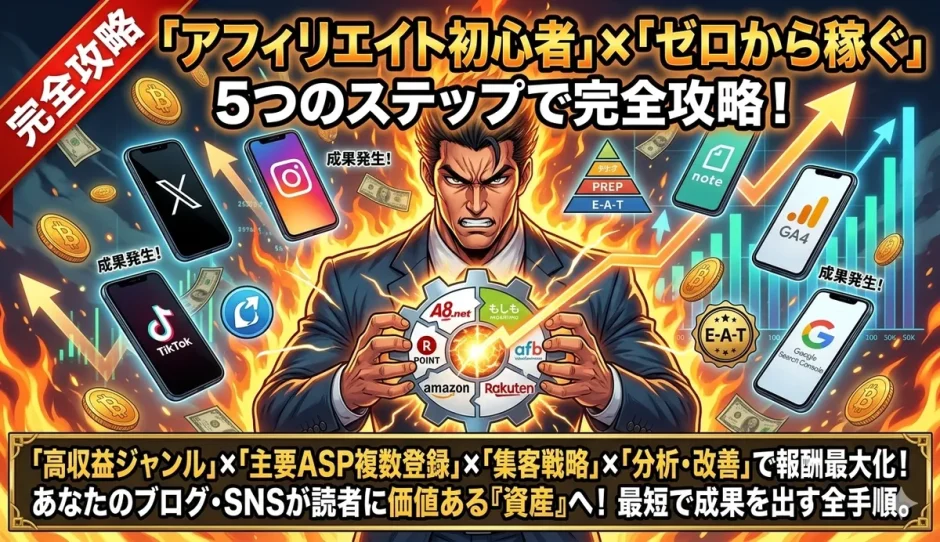 アフィリエイトのやり方！初心者向け月5万稼ぐ5ステップの始め方