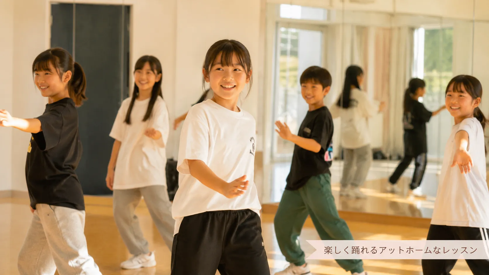多賀城市でK-POP・J-POPダンスを楽しく踊る小中学生のレッスン風景