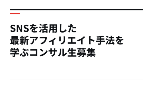 SNSを活用した最新アフィリエイト手法を学ぶコンサル生募集