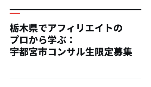 栃木県でアフィリエイトのプロから学ぶ：宇都宮市コンサル生限定募集