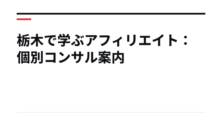 栃木で学ぶアフィリエイト：個別コンサル案内